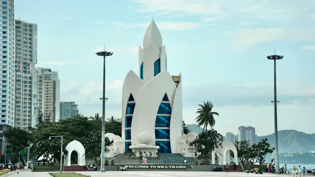 Modern architecture of a landmark in Nha Trang, Vietnam's coastal cityscape.
