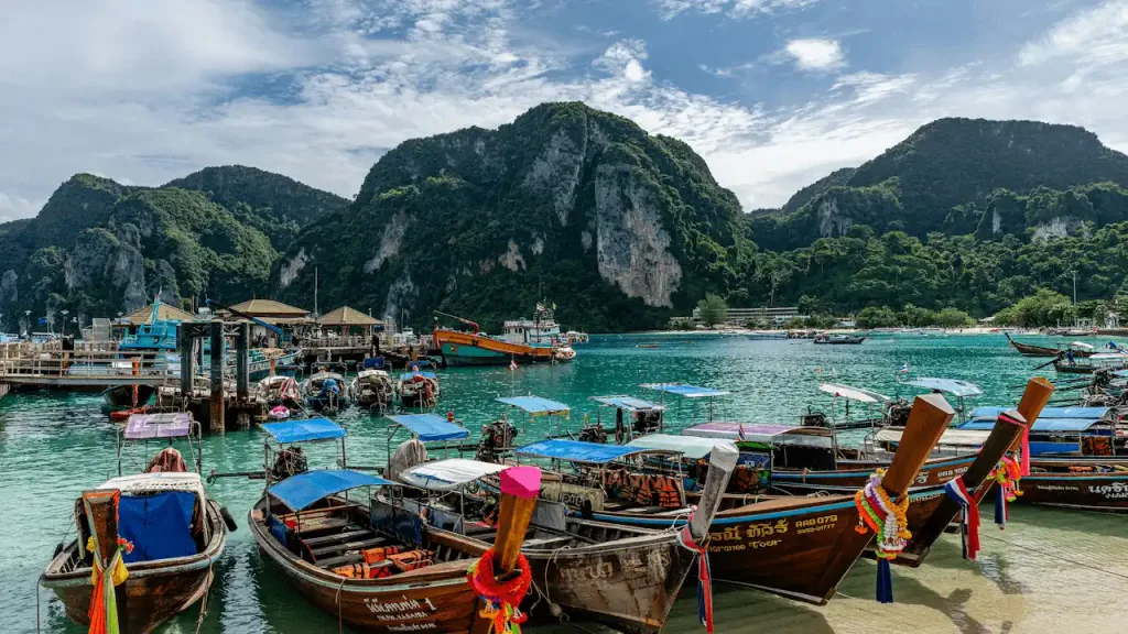 A picturesque bay with lush hills in Phuket, Thailand.