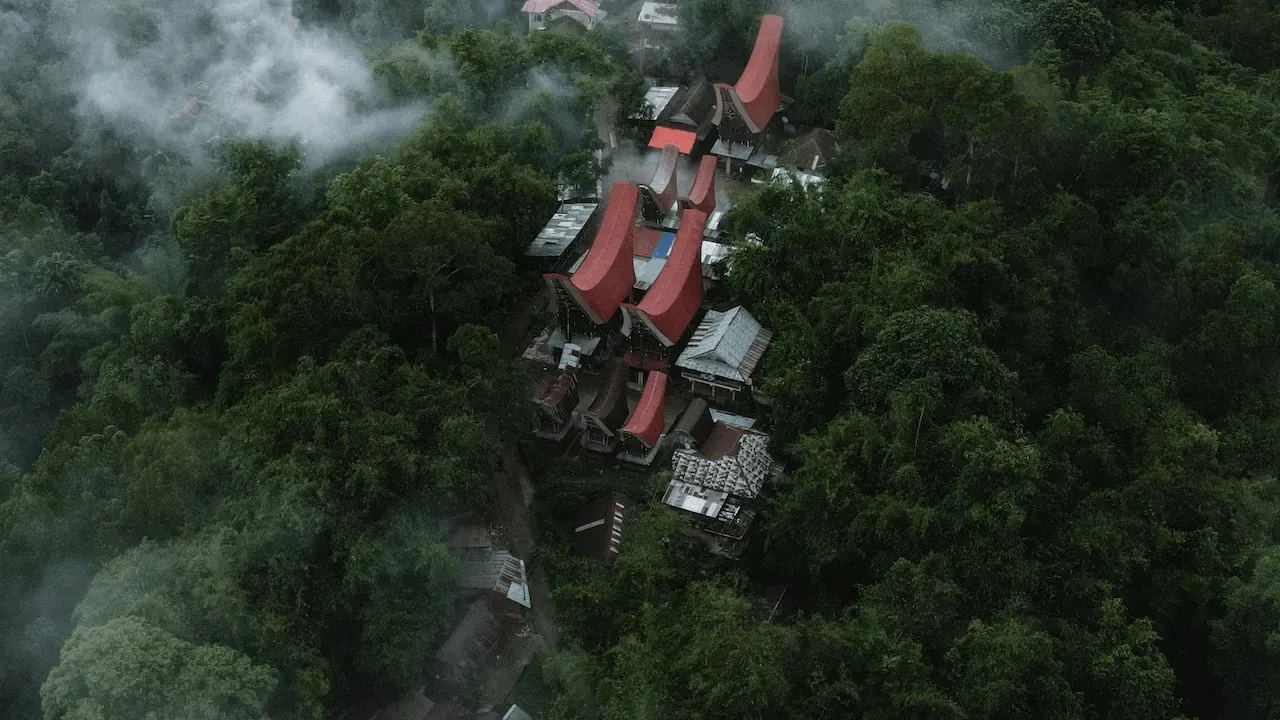 Tongkonan above the height of the mountain in Tana Toraja district