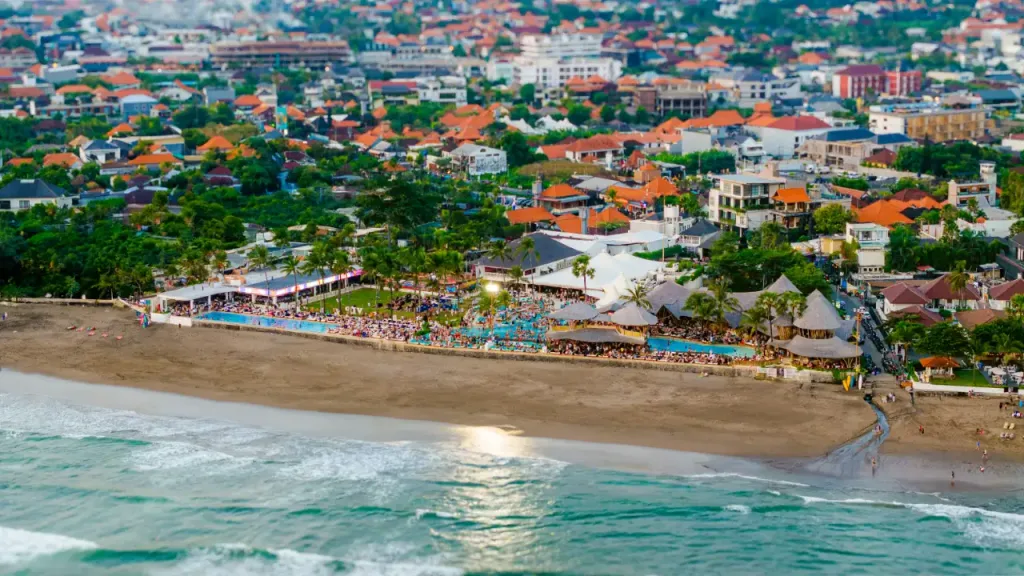 Aerial view of finns beach club in Canggu in 2024