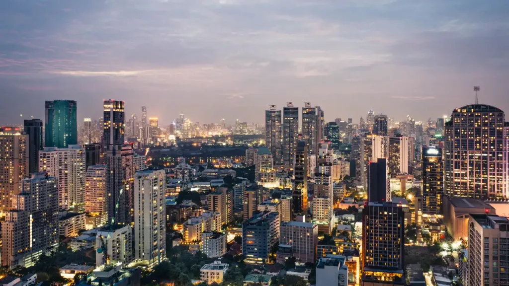 The bangkok city skyline at night