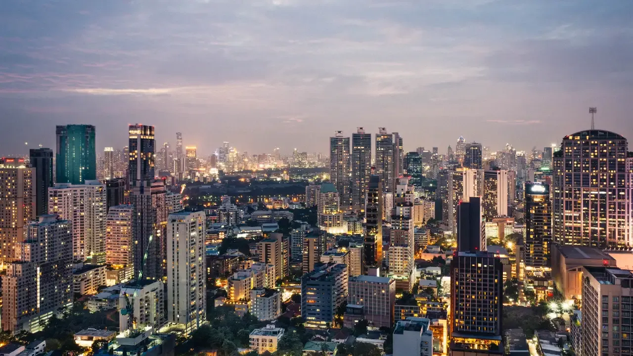 The bangkok city skyline at night