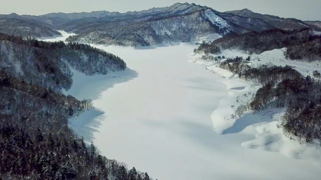 frozen lake in hokkaido japan